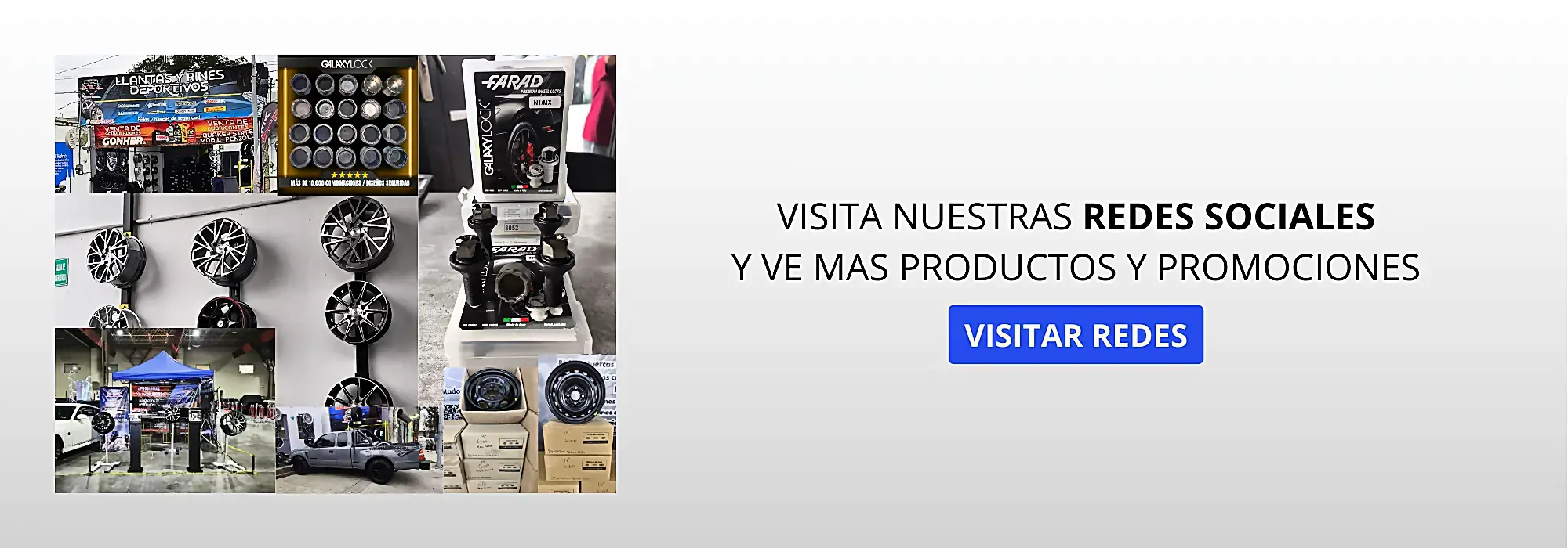 Visita nuestras redes sociales y ve nuestros productos: llantas y birlos de seguridad