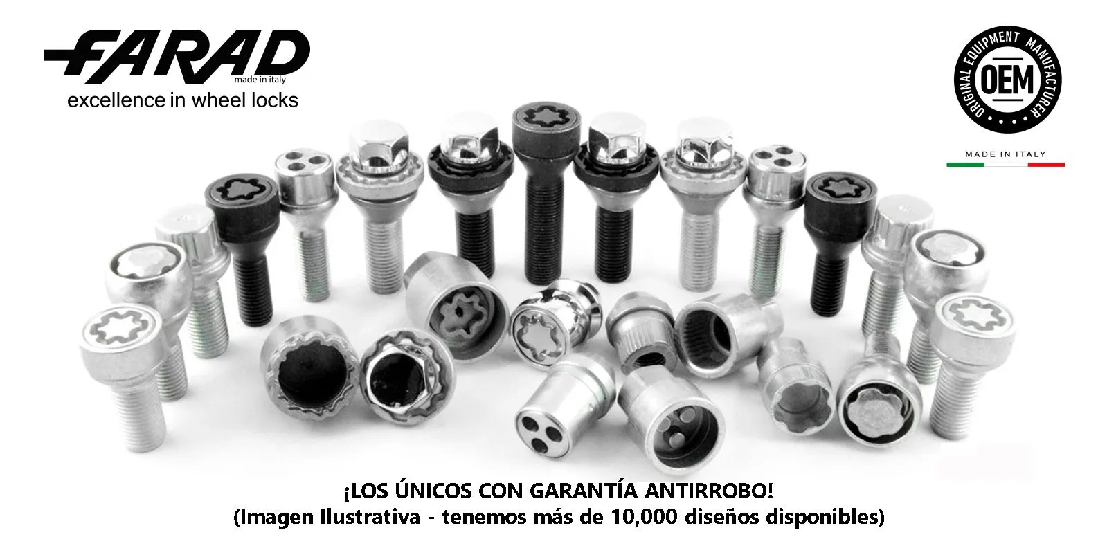 Ejemplos de birlos y tuercas de seguridad FARAD